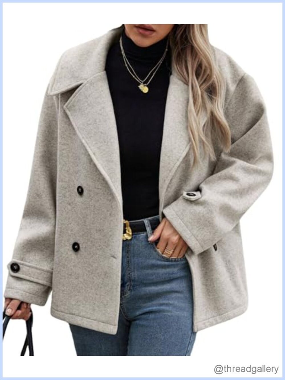 Wool Blend Lapel Pea Coat Double Breasted Blazer Jacket